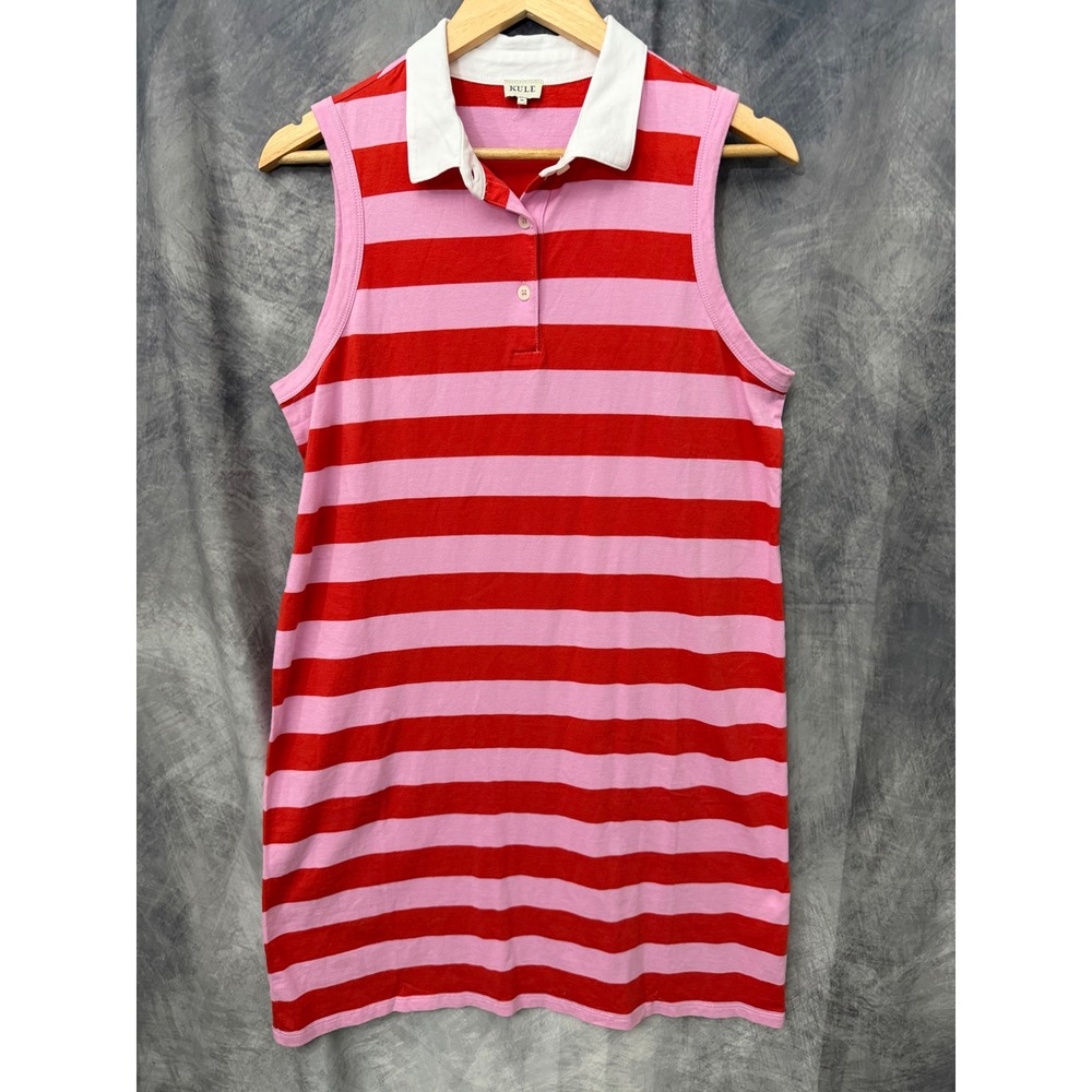 Kule Womens Pink Red Striped Sleeveless Polo Mini Dress Cotton Size M